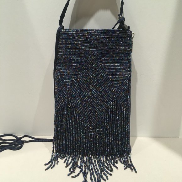 BLUE BEADED PHONE BAG - Picture 5 of 14